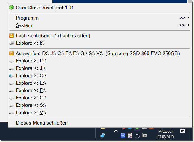 ffnen, Schlieen Laufwerk Auswerfen Windows-Standard!