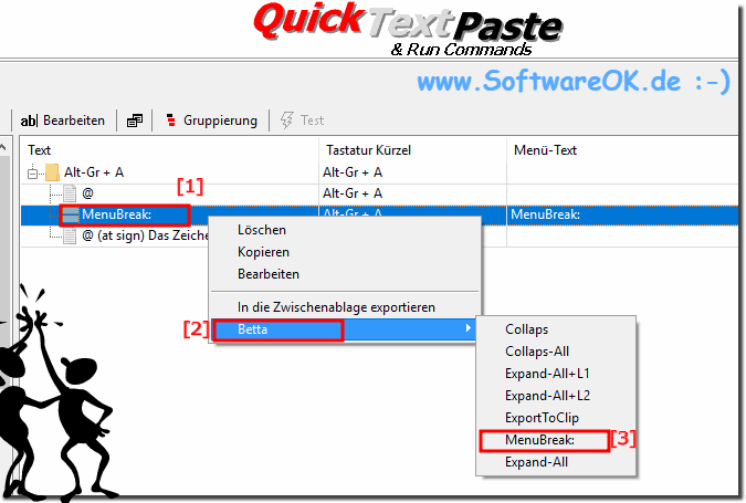QuickTextPaste  Menü-Sortierung, und Menu Separator! 