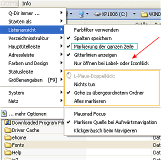 Öffnen nur bei Label- und Iconklick Markierung der ganzen Zeile