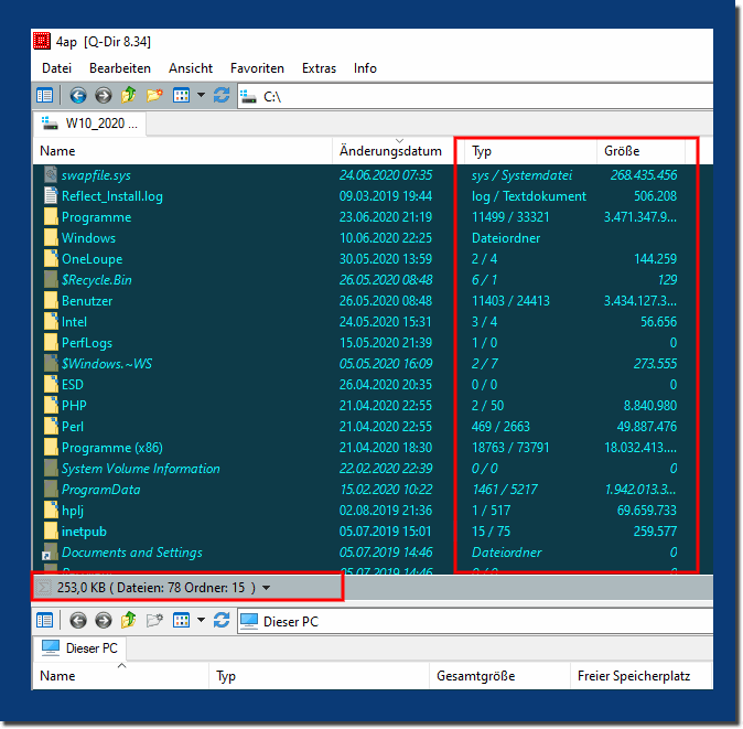 Folder Size in der Status Leiste oder Folder Size in der Explorer Spalte?