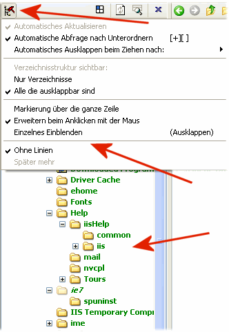 Verzeichnisstruktur ohne Linien