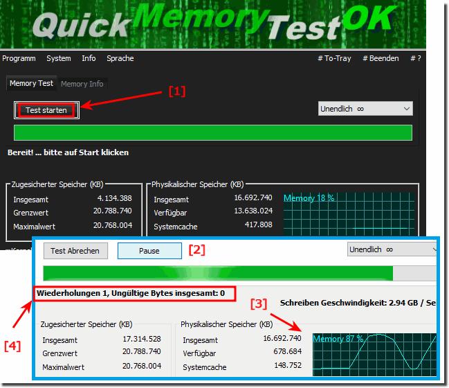 Der schnelle Arbeitsspeicher-Test mit Quick-Memory-Test-OK!