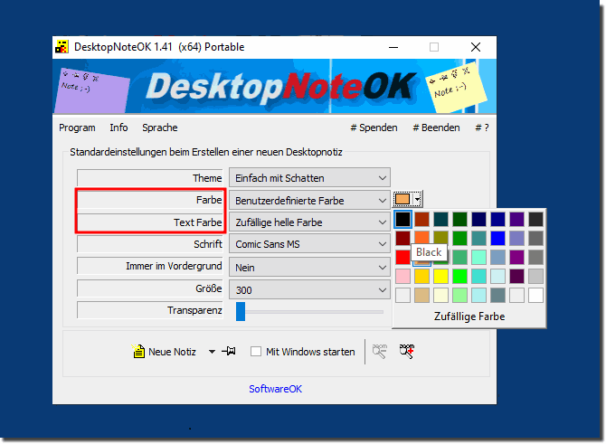 Zufallsfarbe für eine Desktop Notiz verwenden unter Windows 10, 8.1, ...!