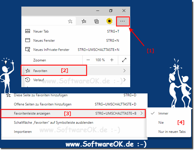 Favoritenleiste in Microsoft Edge Chromium ein- oder ausblenden!