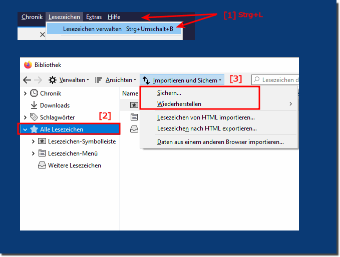 Lesezeichen sichern und wiederherstellen Windows 10 Firefox!