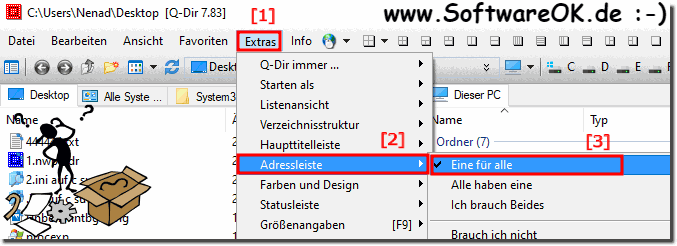 Aktivieren Sie die obere Adressleiste im Quad-Explorers unter Windows!