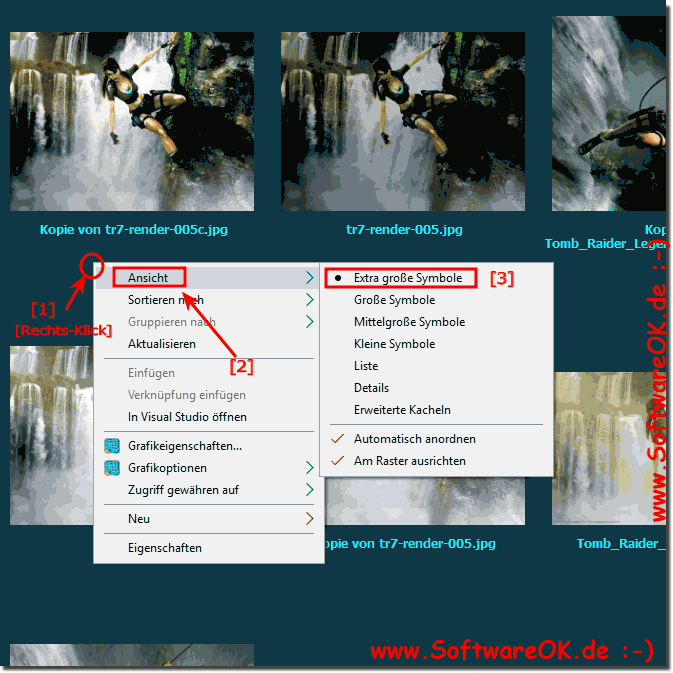 Ansicht um auf Miniaturansichten (Extra-Groe Symbole) umstellen!