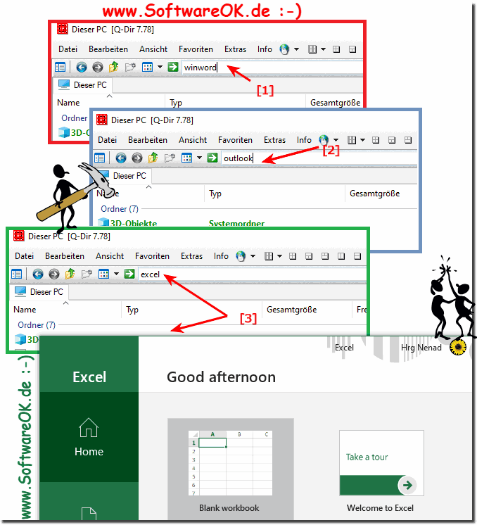 Outlook, Excel, Word aus der Explorer Adressleiste starten!
