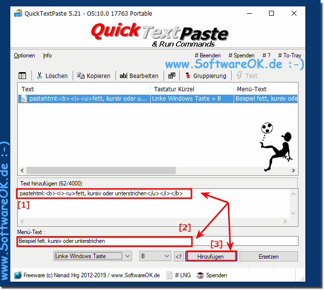 Ganz einfach Schrift fett, kursiv oder unterstrichen einfgen!