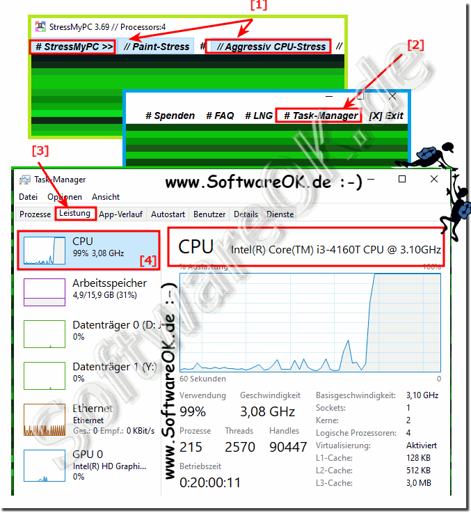 Die neue CPU mal richtig belasten und im Windows 10 Task-Manager beobachten!
