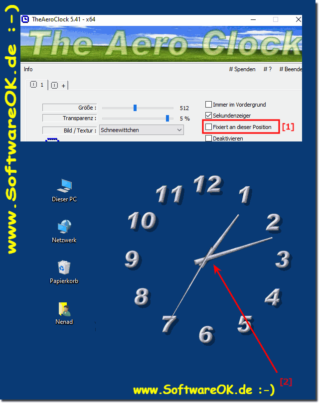 Die Desktop Uhr am Desktop richtig positionieren!