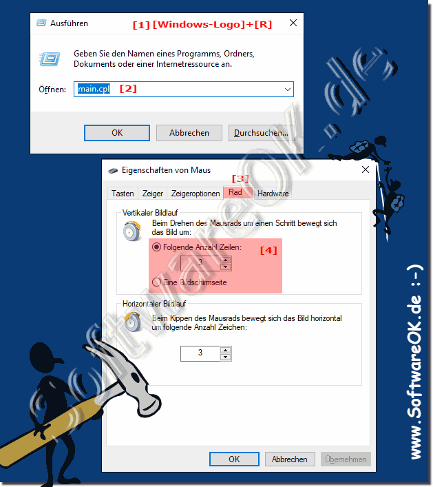 Zeilen-Anzahl beim scrollen einstellen auf MS Windows OS!