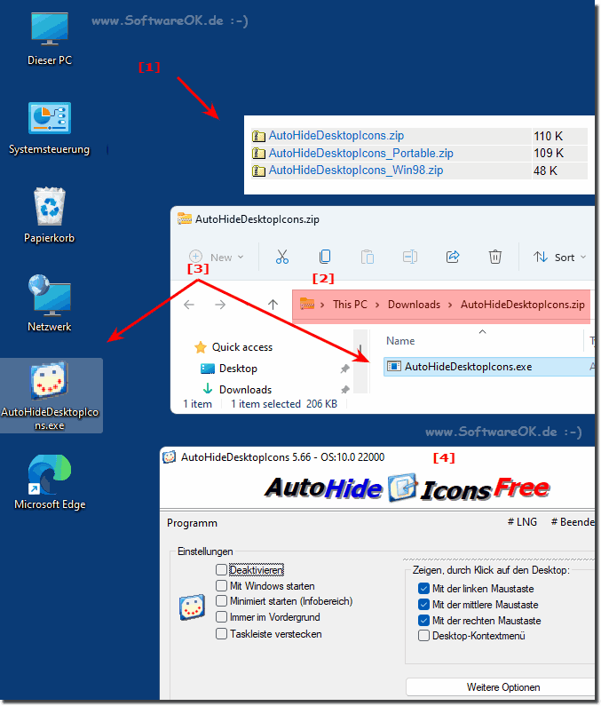 Das Automatische Ausblenden der Desktop Symbole verwenden!