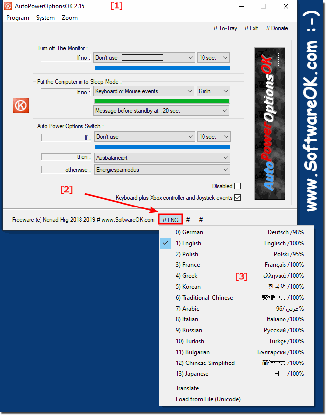 Wechseln Sie die Sprache im Auto Power Options Tool fr Windows 10, 8.1, ...!