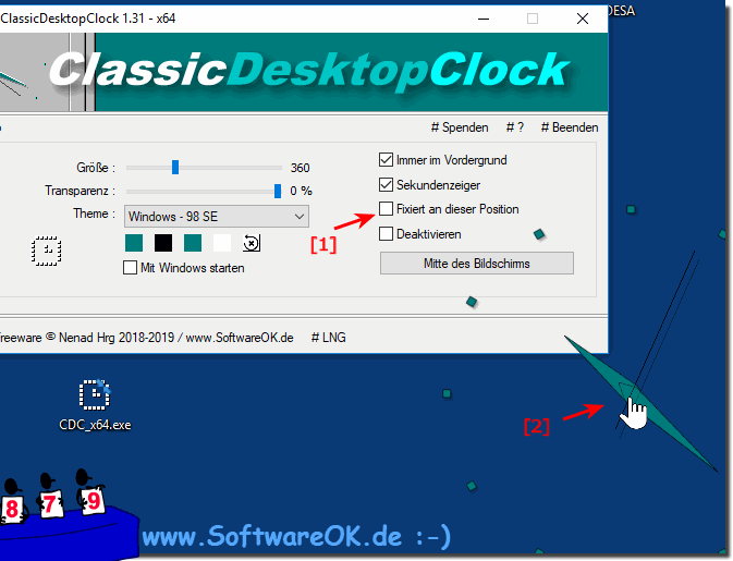 Desktop Uhr am Desktop frei Positionieren unter Win-10!