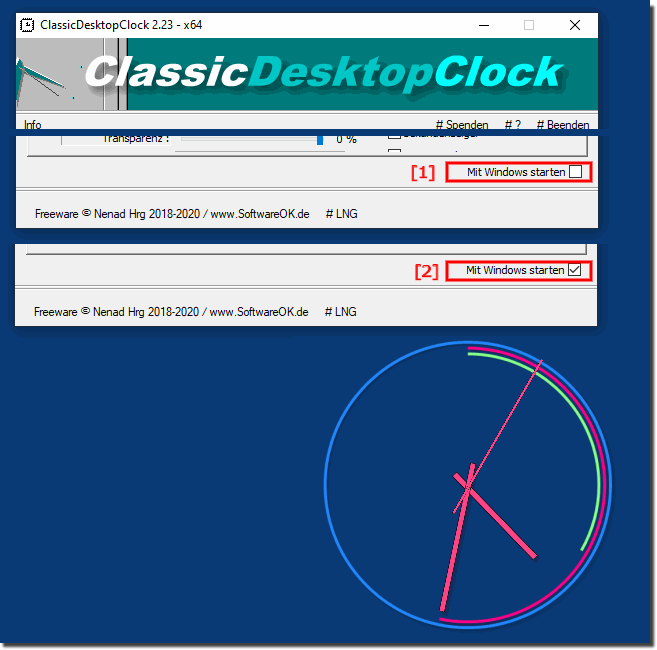 Die Analogen Desktop Uhr mit MS Windows starten lassen!