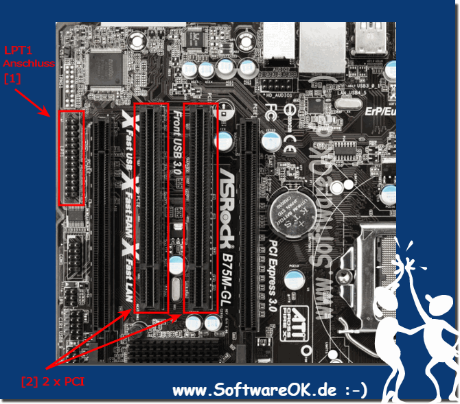 Drucker Anschluss LPT1 Parallel Port UND PCI Slot!