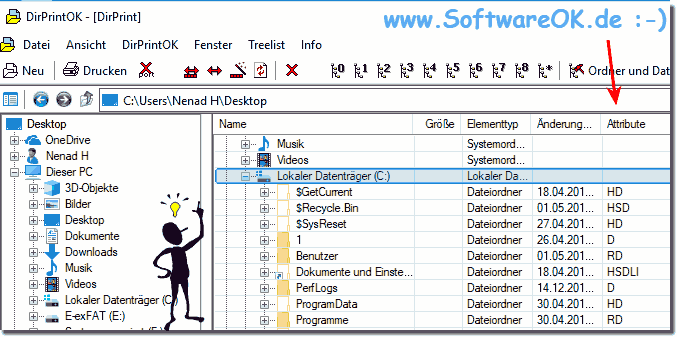 Dateiattribute zu der jeweiligen Datei