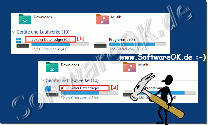 Laufwerk-Buchstabe vor dem Name im Datei-Explorer!