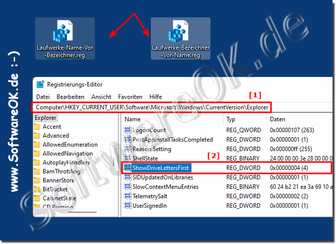 Laufwerk Buchstaben vor dem Name im Datei-Explorer!