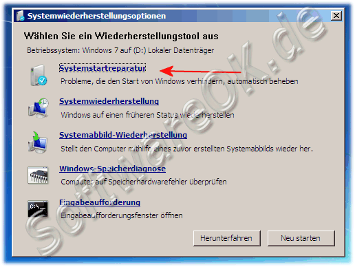 Systemwierderherstellungsoptionen Systemstartreparatur
