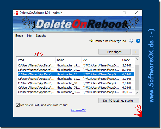 Dateien in der bei Neustart Lschen Liste!