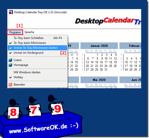 Desktop-Kalender für Windows immer minimiert starten auf Windows!