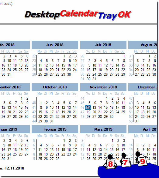 Desktop-Kalender in der Windows-Taskleiste und heute OK!
