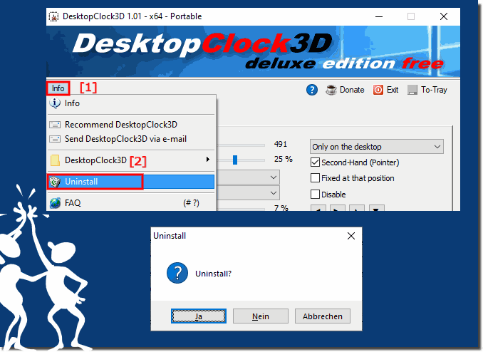 Deinstallieren, entfernen Sie die Desktop-3D-Uhr von allen MS Windows-Betriebssystemen!