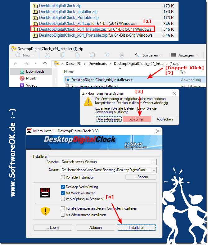 Desktop Uhr auf auf MS Windows Installieren!
