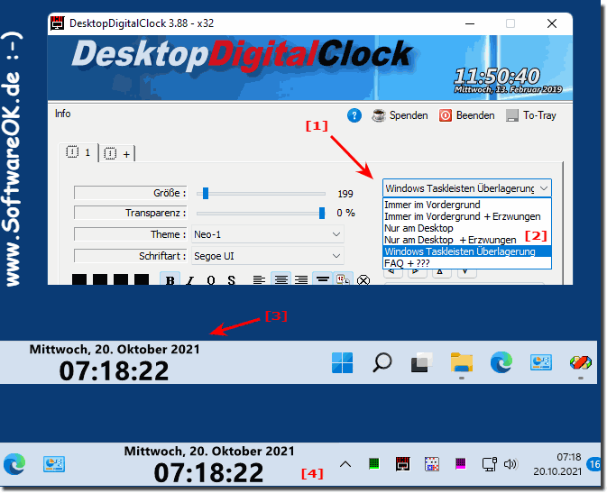 Die Desktop Uhr als Taskleisten-Überlagerung auf Windows 11!