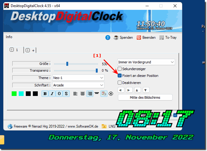 Die Desktop Uhr im Vordergrund und die Programme weiterverwenden!