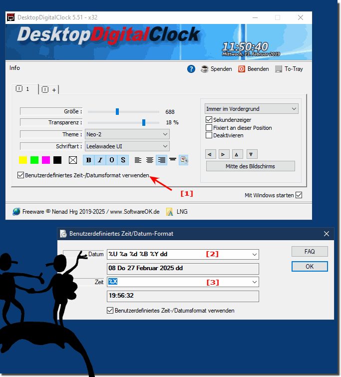 Eigene Zeit- und Datumsformate fr die Desktop-Uhr verwenden