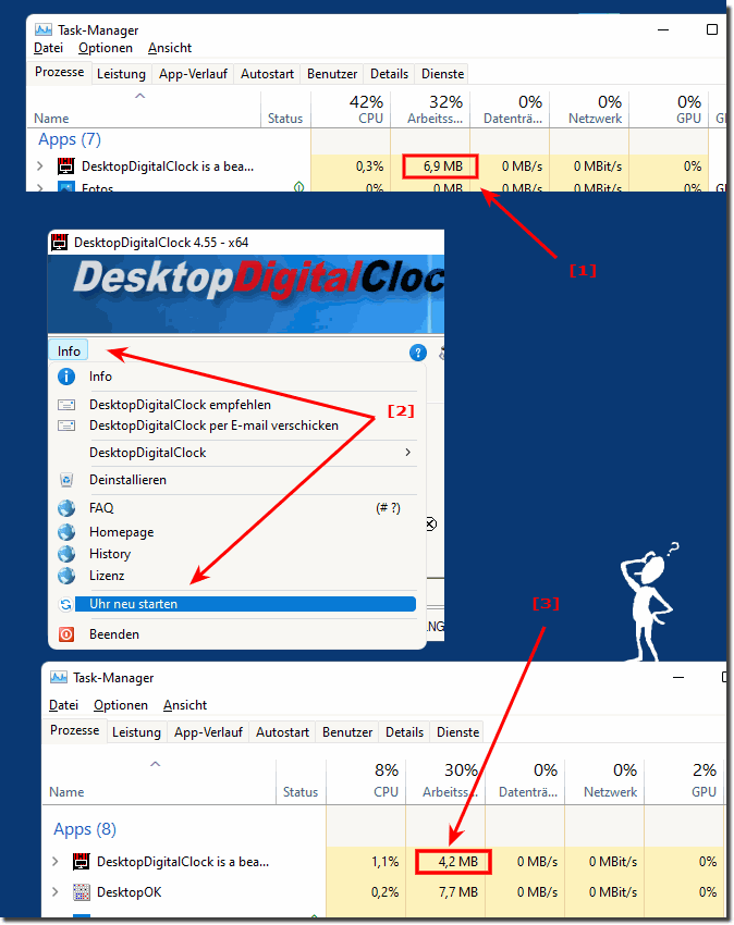 Erhhter Arbeitsspeicher Bedarf der Desktop Uhr!