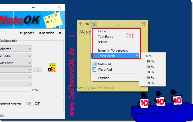 Anpassung der Fenster Transparenz, Farbe, ,,,, in der Desktop Notiz!