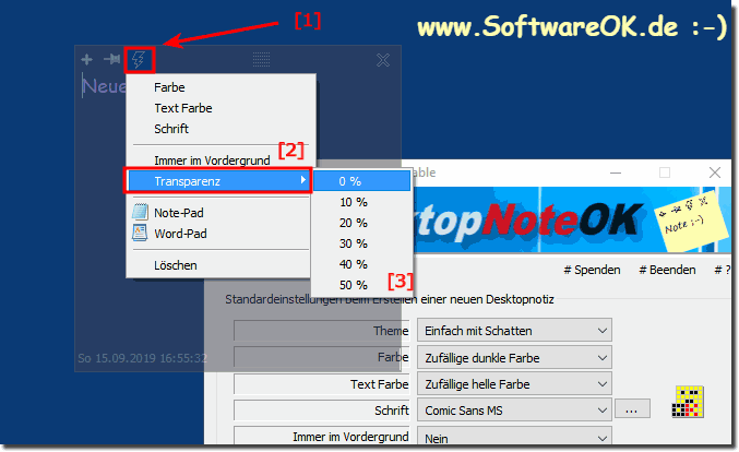 Die Desktop-Notiz ist Durchsichtig ich kann kaum die Schrift erkennen!