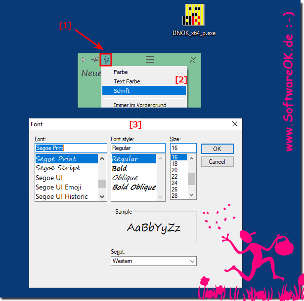 Schriftart für Desktop Notizen jederzeit ändern auf MS Windows OS!