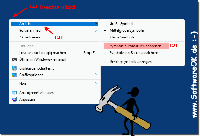 Das Automatisch Anordnen  der Desktop-Symbole deaktivieren!