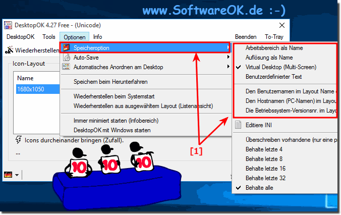 DesktopOK Speicher-Optionen zb unter Windows-10!