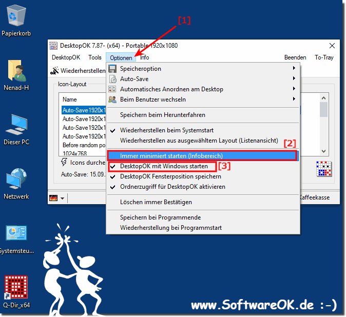 DesktopOK immer minimiert im Info-Bereich starten lassen!