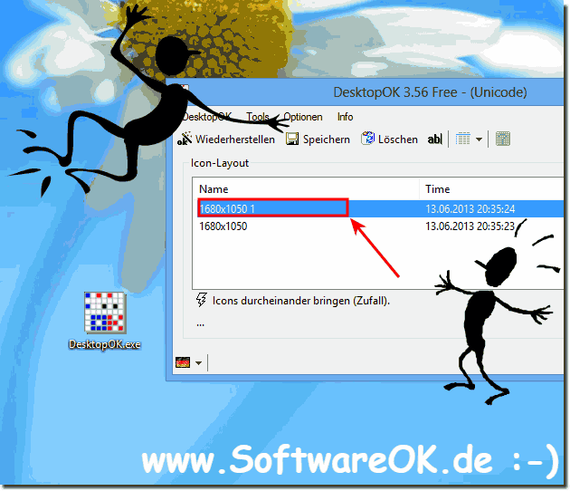 Desktop Icons das Symbol Layout Windows speichern!
