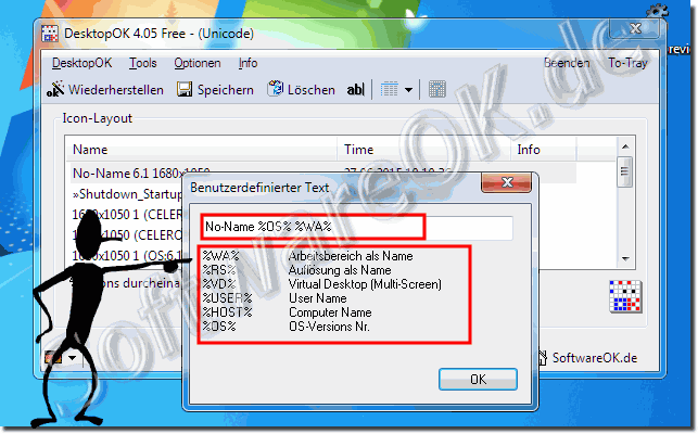 Desktop Symbole Speicher Optionen im Benutzerdefiniertem Text!