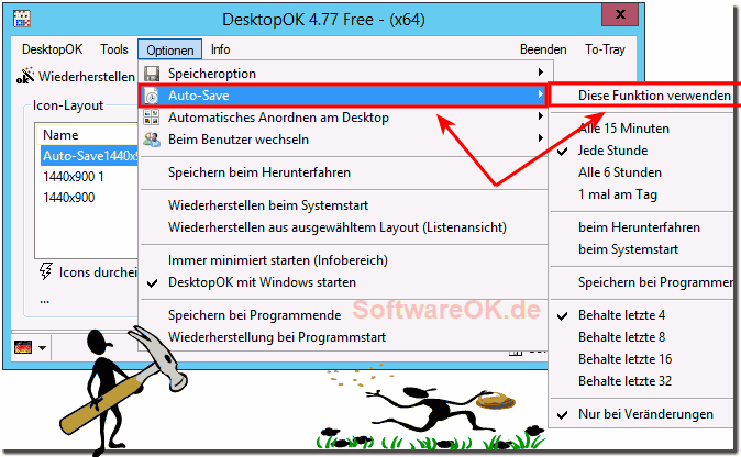 Windoew Sieben, Vista, XP, 2000, 2003, 2005, 2008  Desktopsymbole Zeitgesteuert Speichern