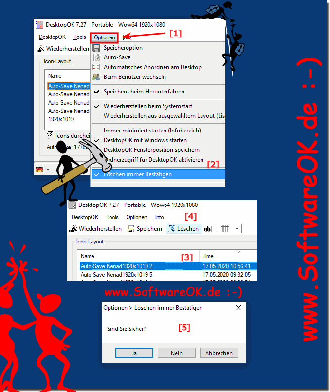 Wenn der Desktop Icon Layout gelscht wird, besttigen vom Lschen aktivieren!
