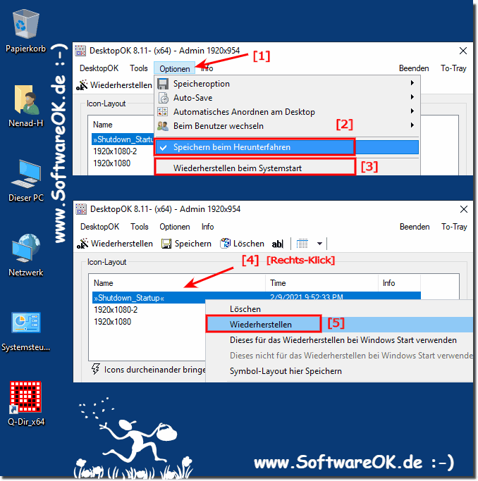 Windows Abmeldung Desktop Icons Speichern und manuell wiederherstellen!