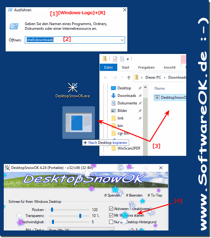 Auf Windows 10 den Schnee am Desktop ableben und Starten!