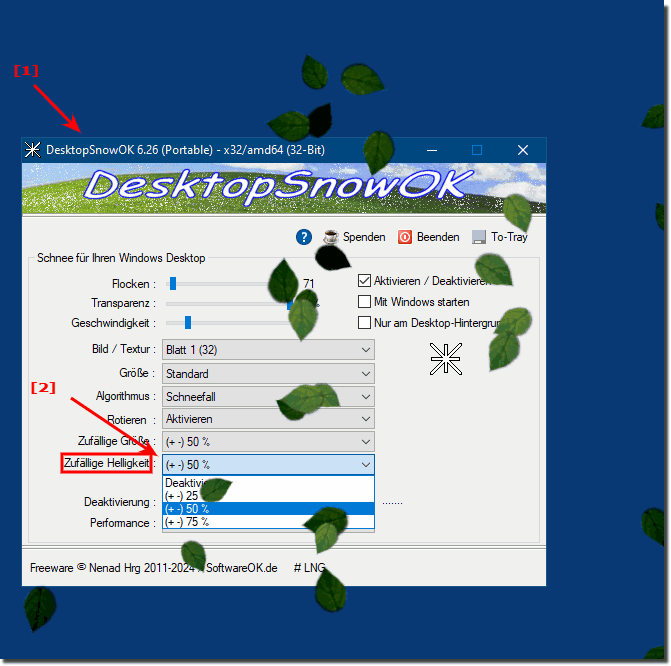Zuflligen Helligkeit Option, fr Schnee, Bltter, Blumen am Desktop fallen zu lassen?