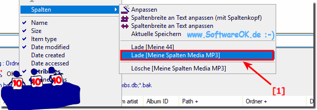 Spaltenauswahl fr den Verzeichnisausdruck laden