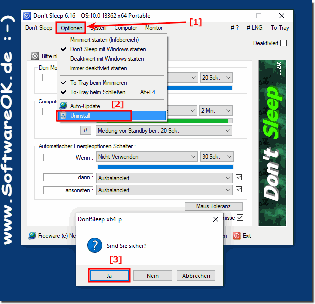 Don't Sleep unter Windows 10, 8.1, ... Deinstallieren!