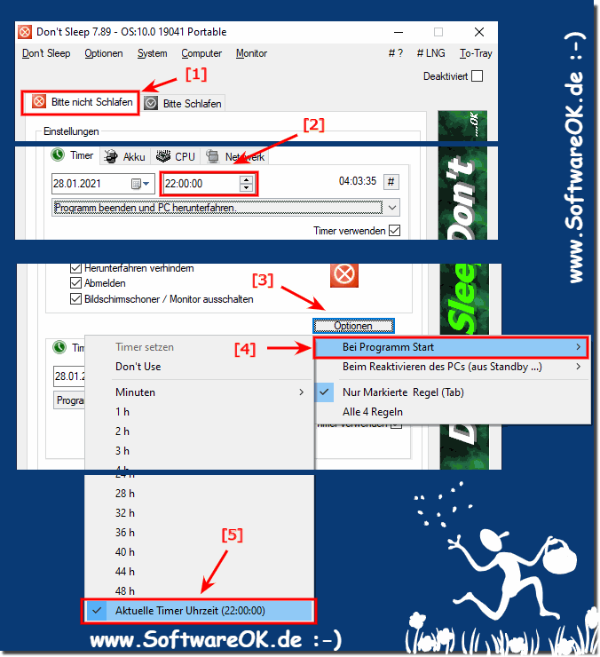 Feste Uhrzeit fr das Herunterfahren bzw Timer bei Programmstart setzen!